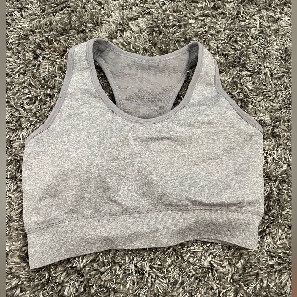 High support grey sports bra